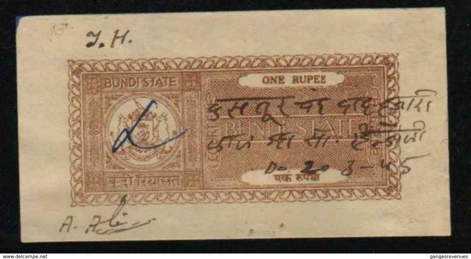 BUNDI  State  1 Rupee  Court Fee Type 12  K&M 128  #  99295   Inde Indien  India Fiscaux Fiscal Revenue - Bundi