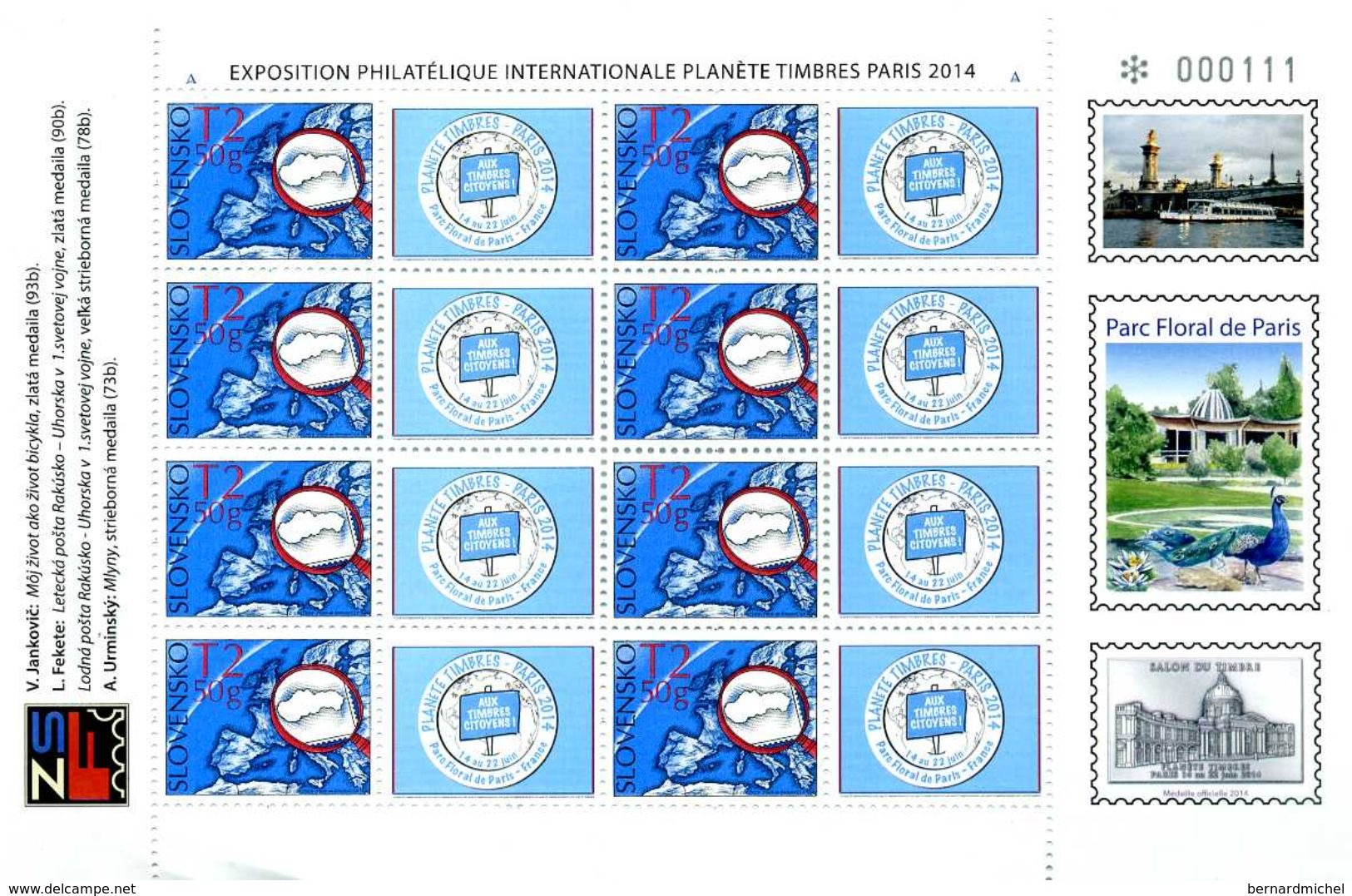 Slovaquie Slovensko Bloc Feuillet Block Sheet Paris 2014 Planète Timbres Parc Floral Paon - Blocks & Kleinbögen