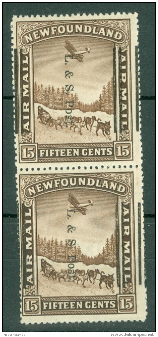 Newfoundland: 1933   Aeroplane 'L &amp; S Post' OVPT  SG229a     15c  [pair, One Without Wmk]   MNH Pair - 1908-1947