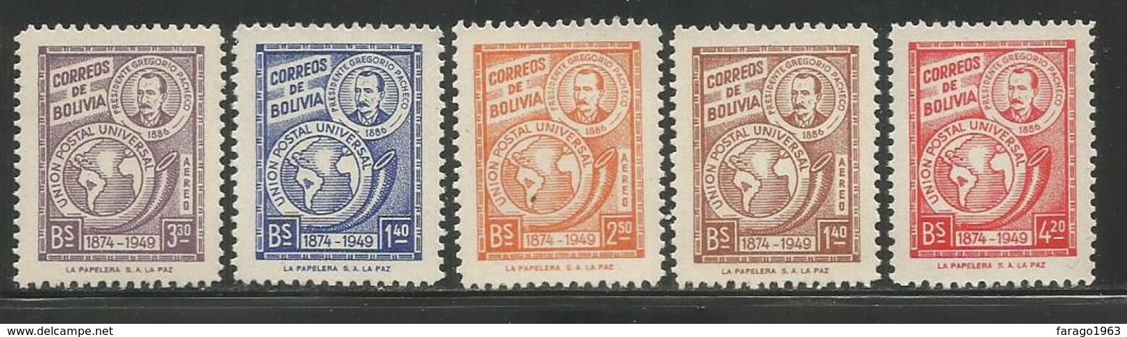 1950 Bolivia UPU   Complete Set Of 5  MNH - Bolivia