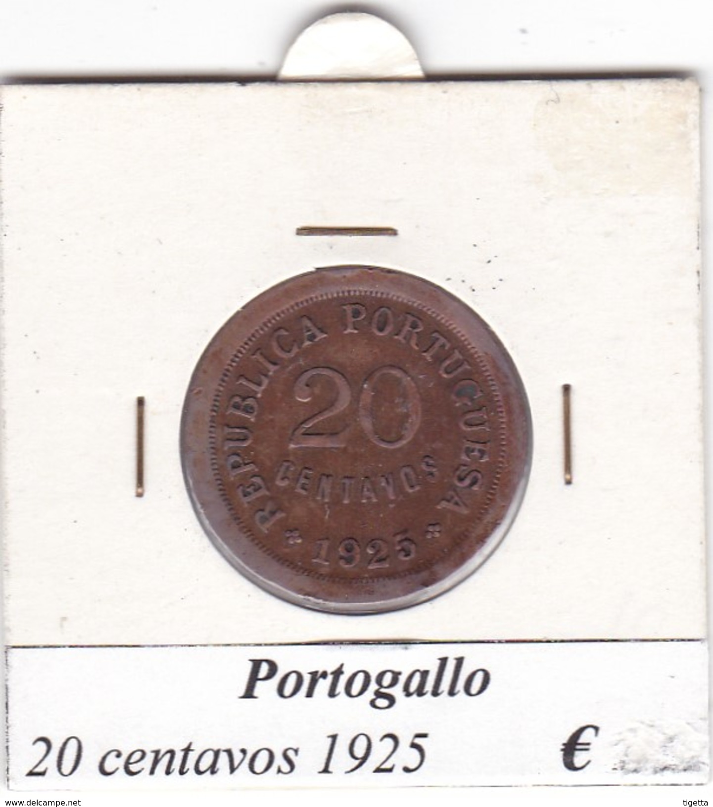 PORTOGALLO   20 CENTAVOS   ANNO 1925  COME DA FOTO - Portogallo