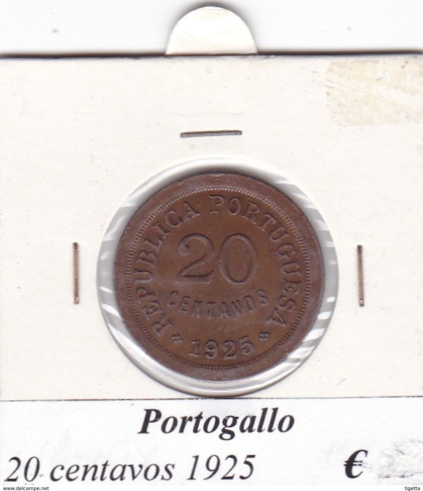 PORTOGALLO   20 CENTAVOS   ANNO 1925  COME DA FOTO - Portogallo