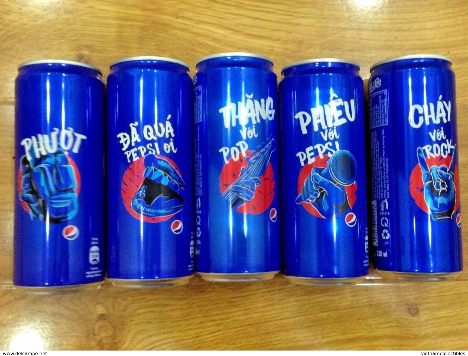 Full Set Of 05 Vietnam Viet Nam Pepsi 330ml SLIM Cans / Opened By 2 Holes - Cannettes