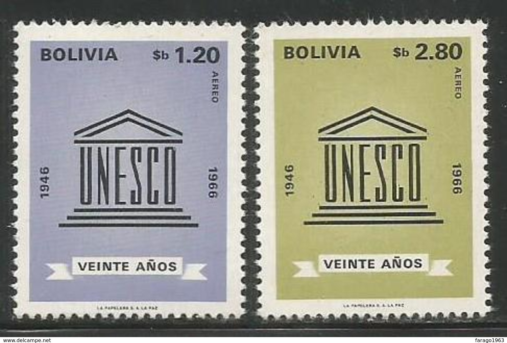 1968 Bolivia Airmail UNESCO Complete  Set Of 2 MNH - Bolivia