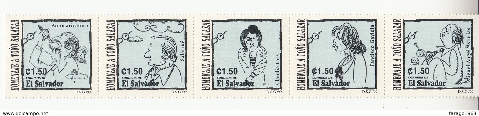 1999 El Salvador Cartoonist Art Animation Complete Strip Of 5 MNH - El Salvador