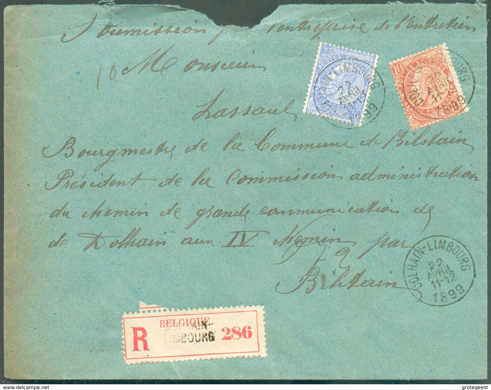 Lettre Recommandée De DOLHAIN-LIMBOURG Affr. à 35 Centimes (Fines Barbes)  22 Avril 1899 Vers Bihain - 12092 - 1893-1900 Thin Beard