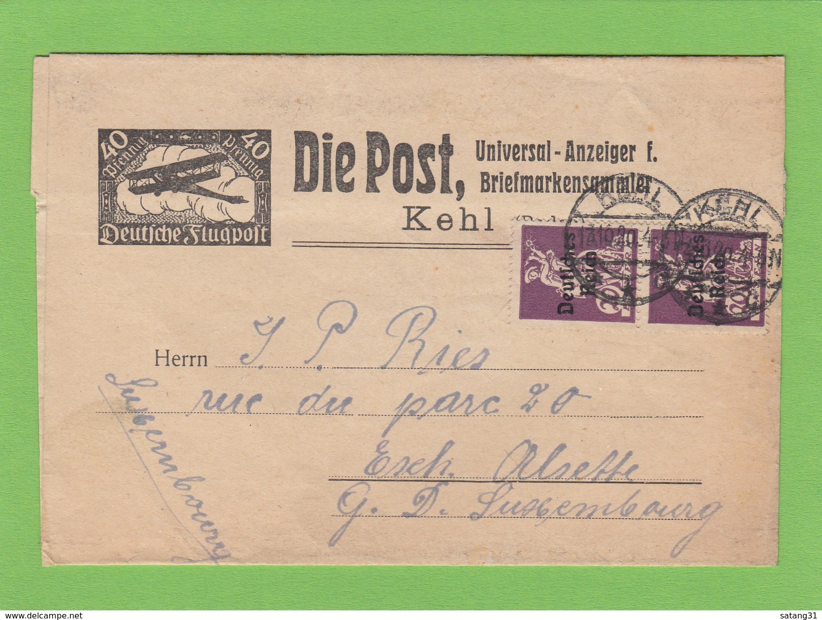 ZEITUNGSBANDSTREIFEN DER BRIEFMARKENZEITUNG "DIE POST".VON KEHL NACH ESCH/ALZETTE,LUXEMBURG. - Briefe U. Dokumente