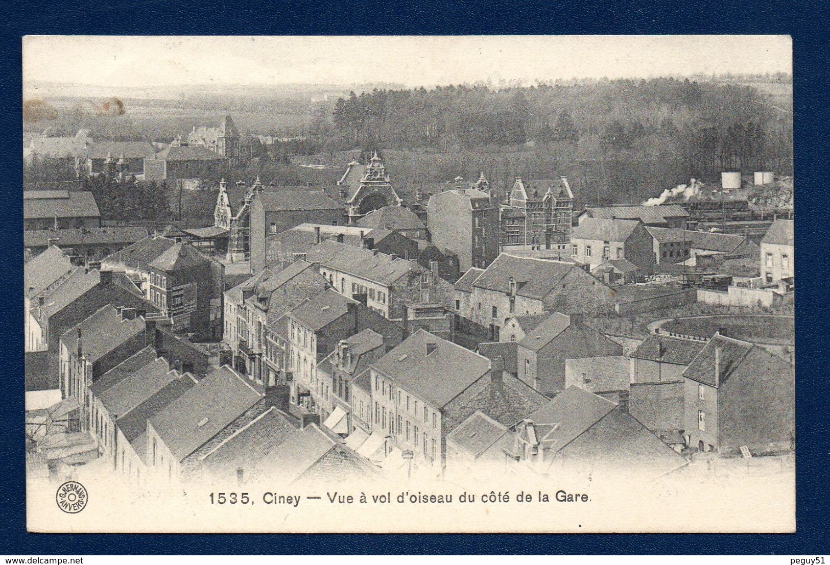 Ciney. Vue à Vol D'oiseau Du Côté De La Gare . Train En Gare. 1911 - Ciney