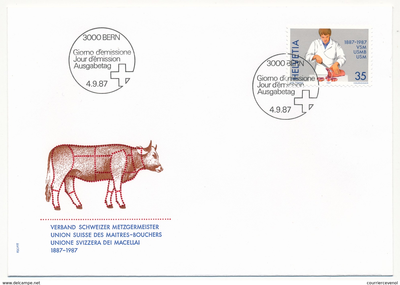 SUISSE - 4 Envel. FDC - Timbres Spéciaux : Maîtres Bouchers, Journées Du Timbre, Industrie Laitière - BERN - 4/09/1987 - FDC