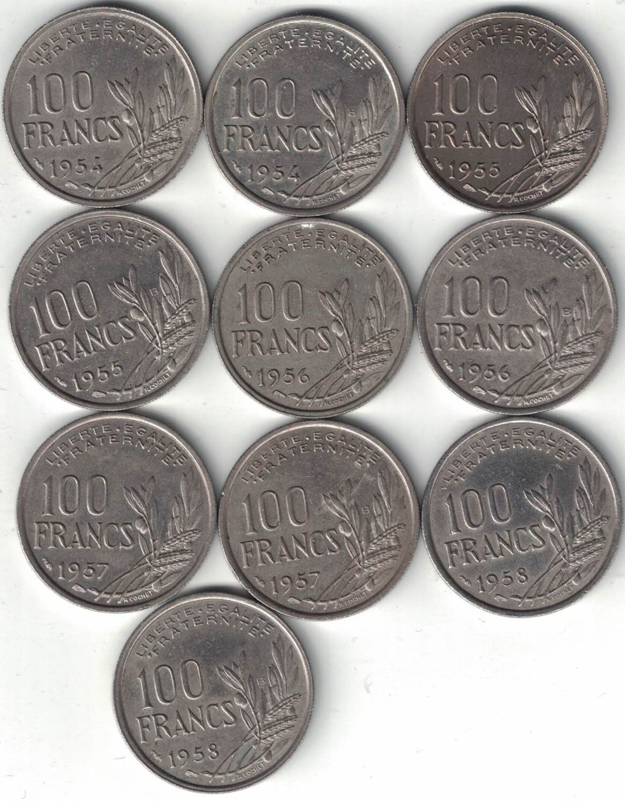 France Collection Of 10x 100 Francs 1954-1958 All Listed & Different - Other & Unclassified