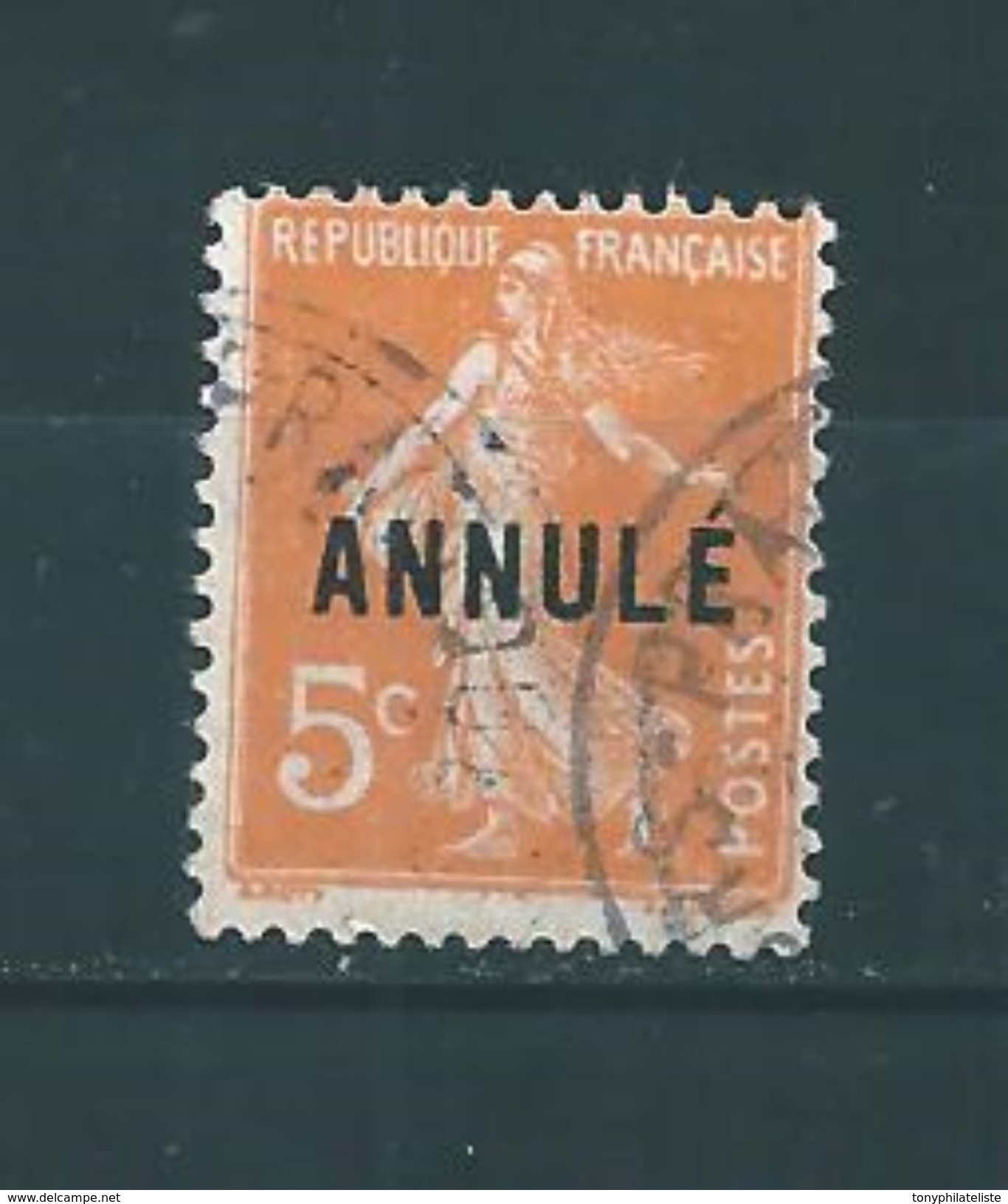 France   Type Seumeuse  N°158  5ct  Orange  (surchargé ANNULE  )   Oblitéré - Lehrkurse