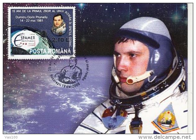 SPACE, COSMOS, DUMITRU PRUNARIU, FIRST ROMANIAN IN SPACE, CM, MAXICARD, CARTES MAXIMUM, OBLIT FDC, 2008, ROMANIA - Europe