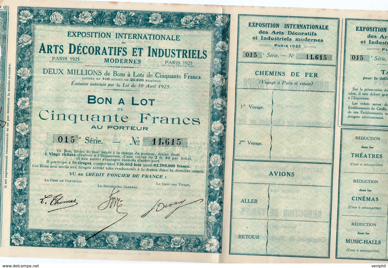 BON DE 50 FRANCS - EXPOSITION INTERNATIONALE DES ARTS DECORATIFS ET INDUSTRIELS - 1925 - Tourisme