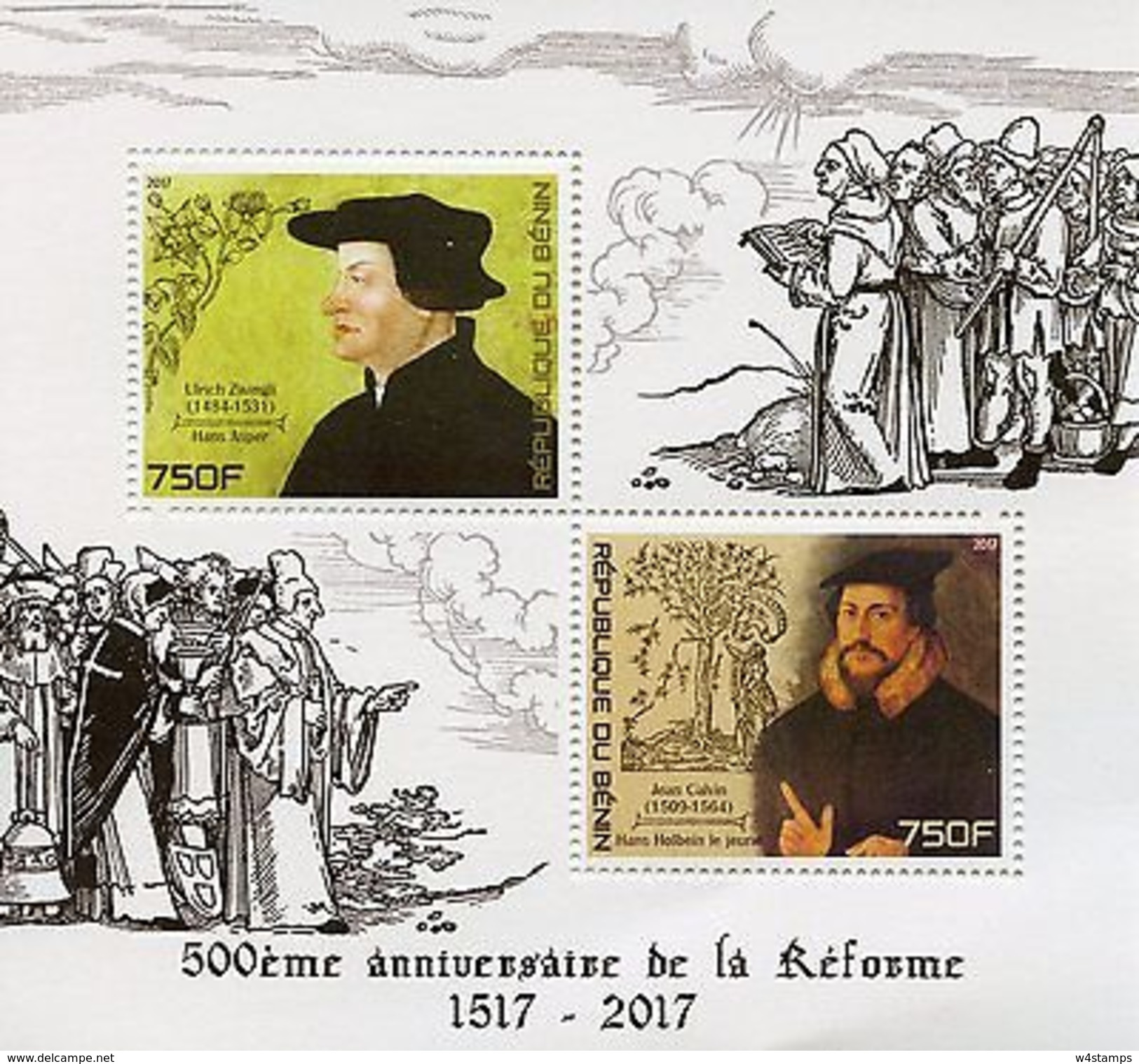 Benin 2017 MNH Reformation 500th Anniv Zwingli Calvin 2v M/S Stamps - Other & Unclassified