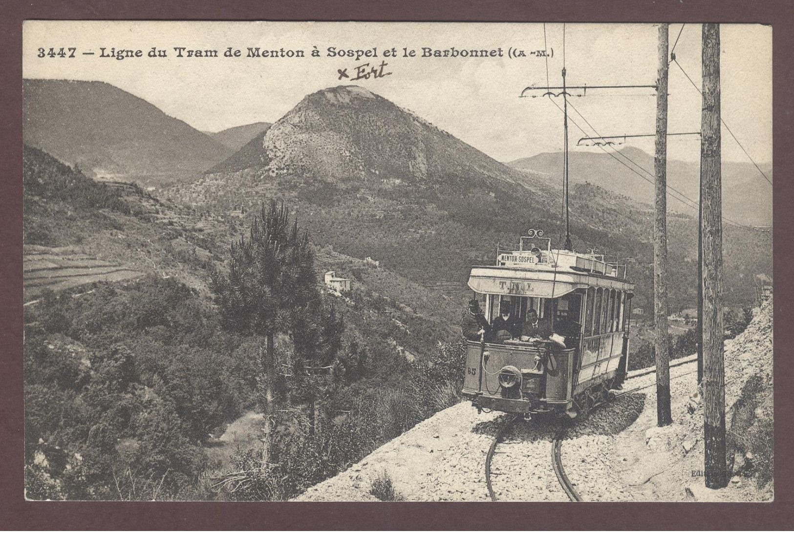 MENTON Ligne Du Tram De Menton à Sospel Tramway Ligne électrifiée T . N . L . Transport Voyageurs Alpes Maritimes - Menton