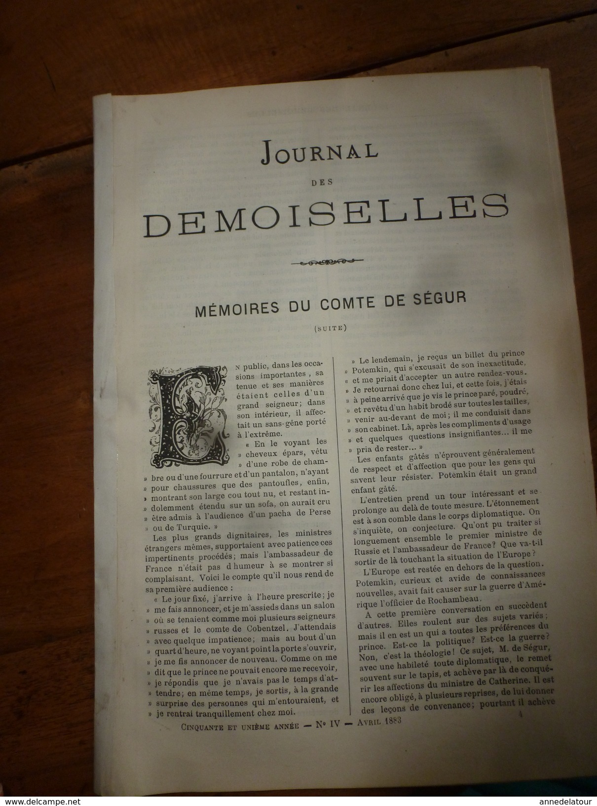 1883 JOURNAL DES DEMOISELLES  :Mémoires Du Comte De Ségur; L'arbre De BOSCOBEL ;Correspondance; Revue Musicale ;etc - Non Classés