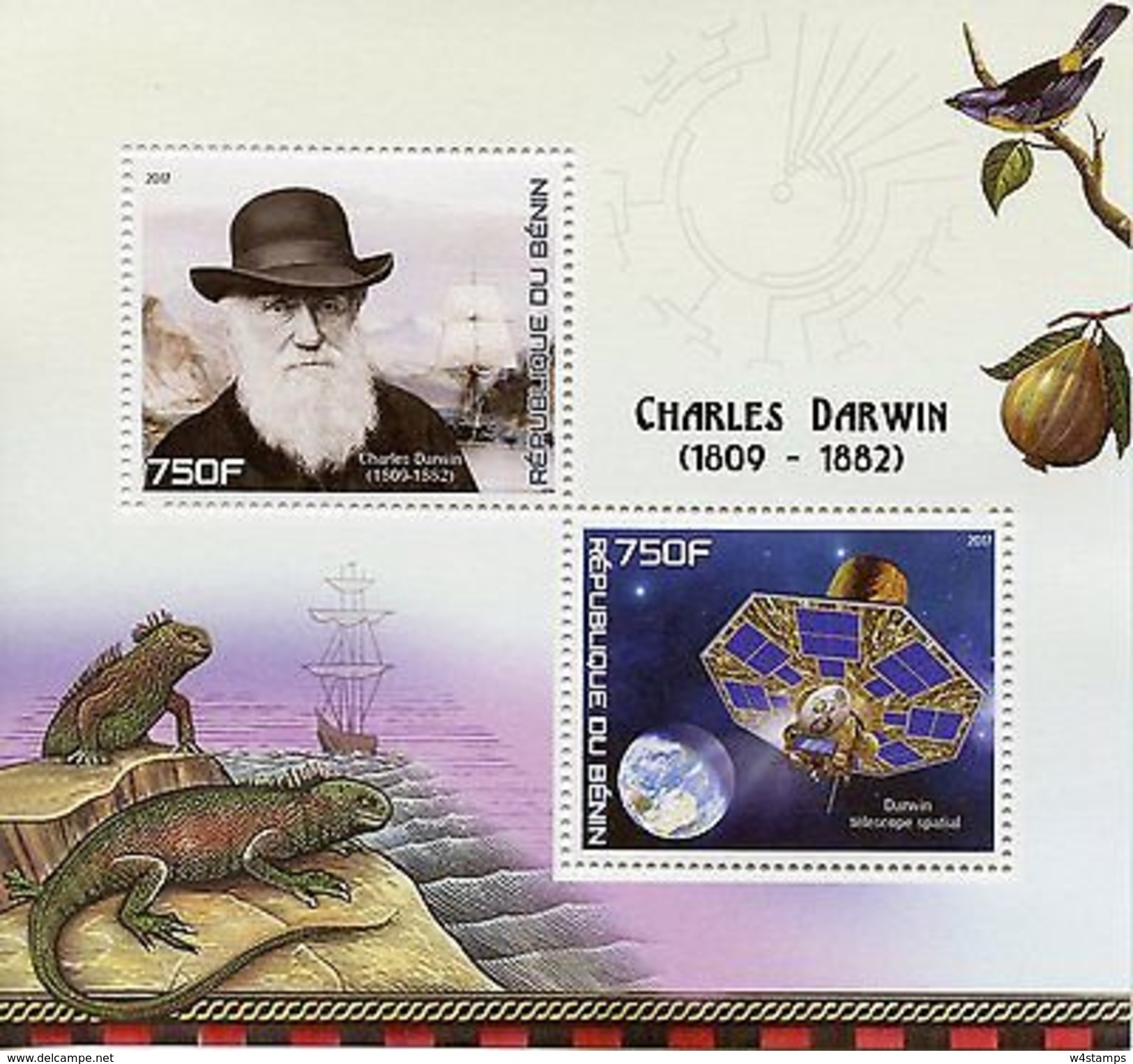 Benin 2017 MNH Charles Darwin 2v M/S Ships Science Telescopes Spaces Stamps - Other & Unclassified