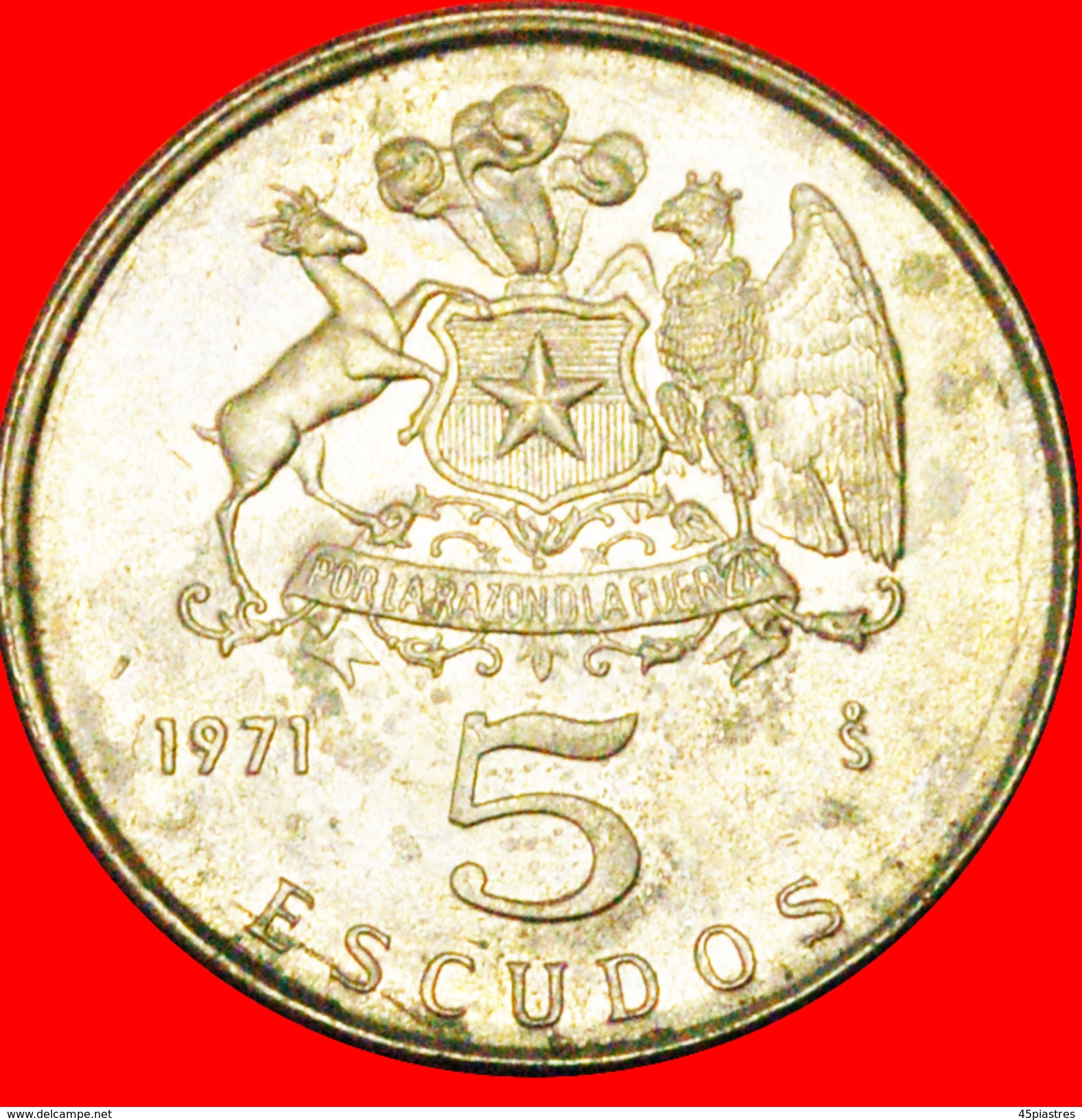 * LAUTARO (1534-1557): CHILE ★ 5 ESCUDOS 1971! LOW START ★  NO RESERVE! - Chile