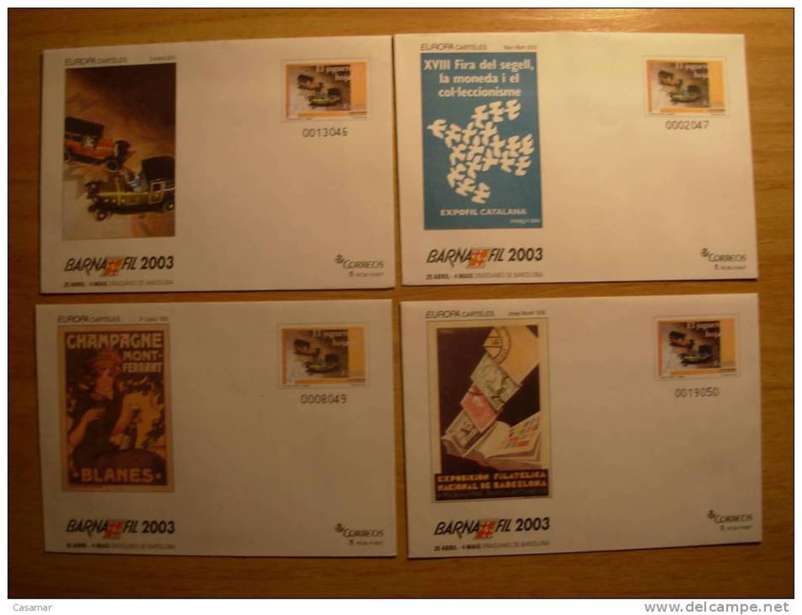 Barnafil 2003 Complete Set 4 Postal Stationery Champagne Blanes Cava Europa Cept Toy Car Tirada Limitada Europeism - 1931-....