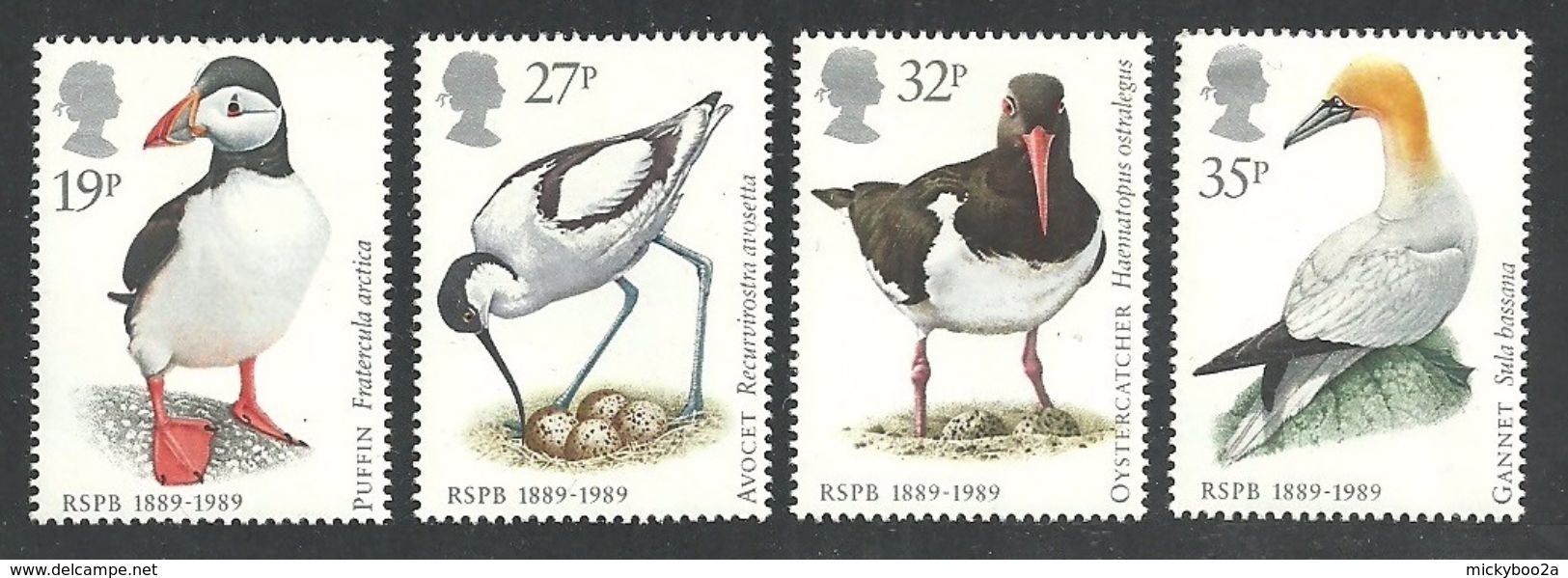 GB 1989 BIRDS RSPB PUFFIN AVOCET OYSTERCATCHER GANNET SET MNH - Unused Stamps