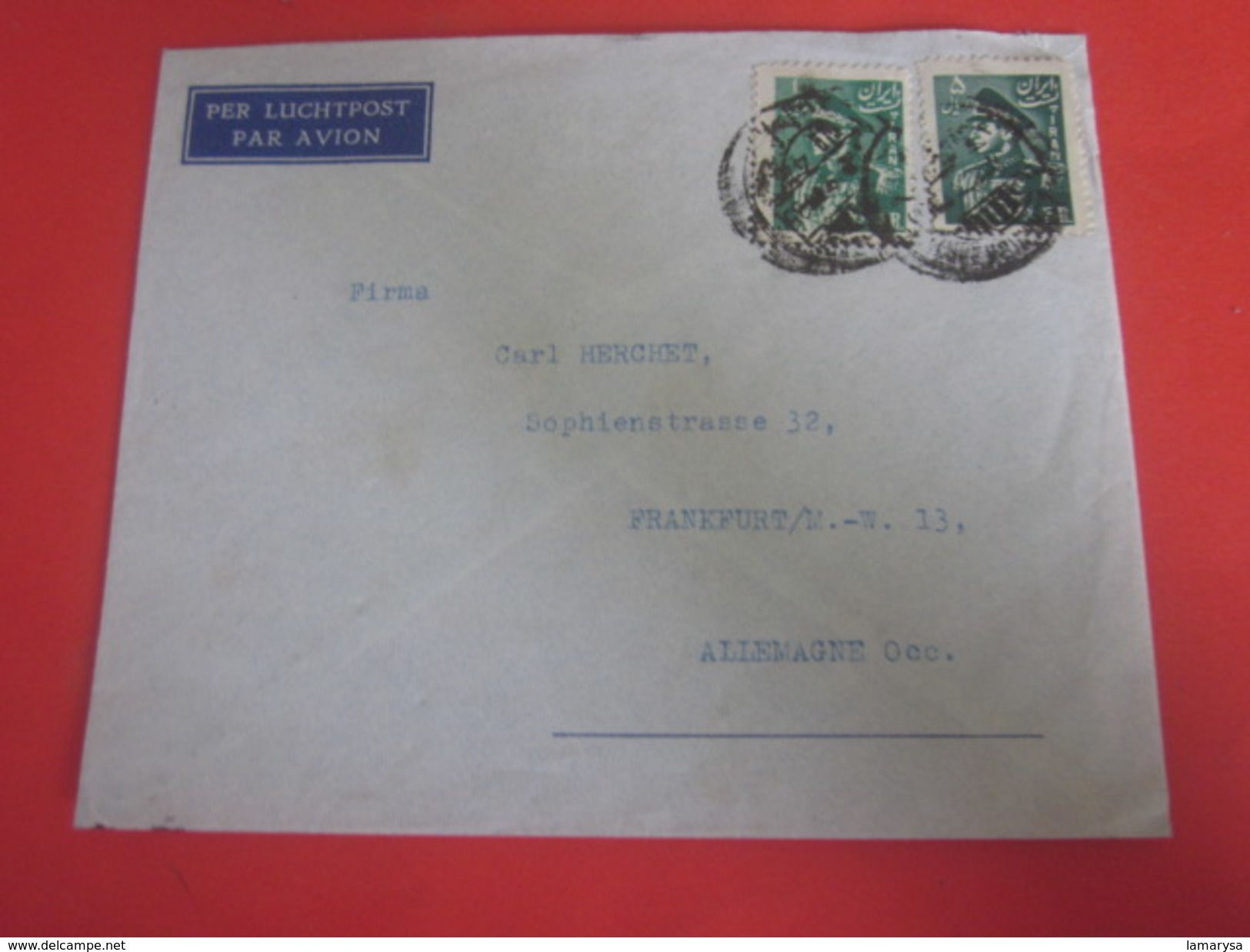 Asie Téhéran Iran-Letter-Lettre-Stamp -Timbre Shah By Air Mail Par Avion Via Aéra-Arménia Frankfurt Main  Allemagne - Irán