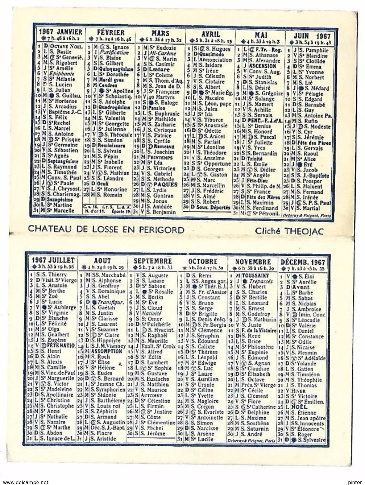 CALENDRIER 1967 - Format 12 X 9 Cm Ouvert - Boulangerie R. KASTLER - PARIS 19e - Klein Formaat: 1941-60