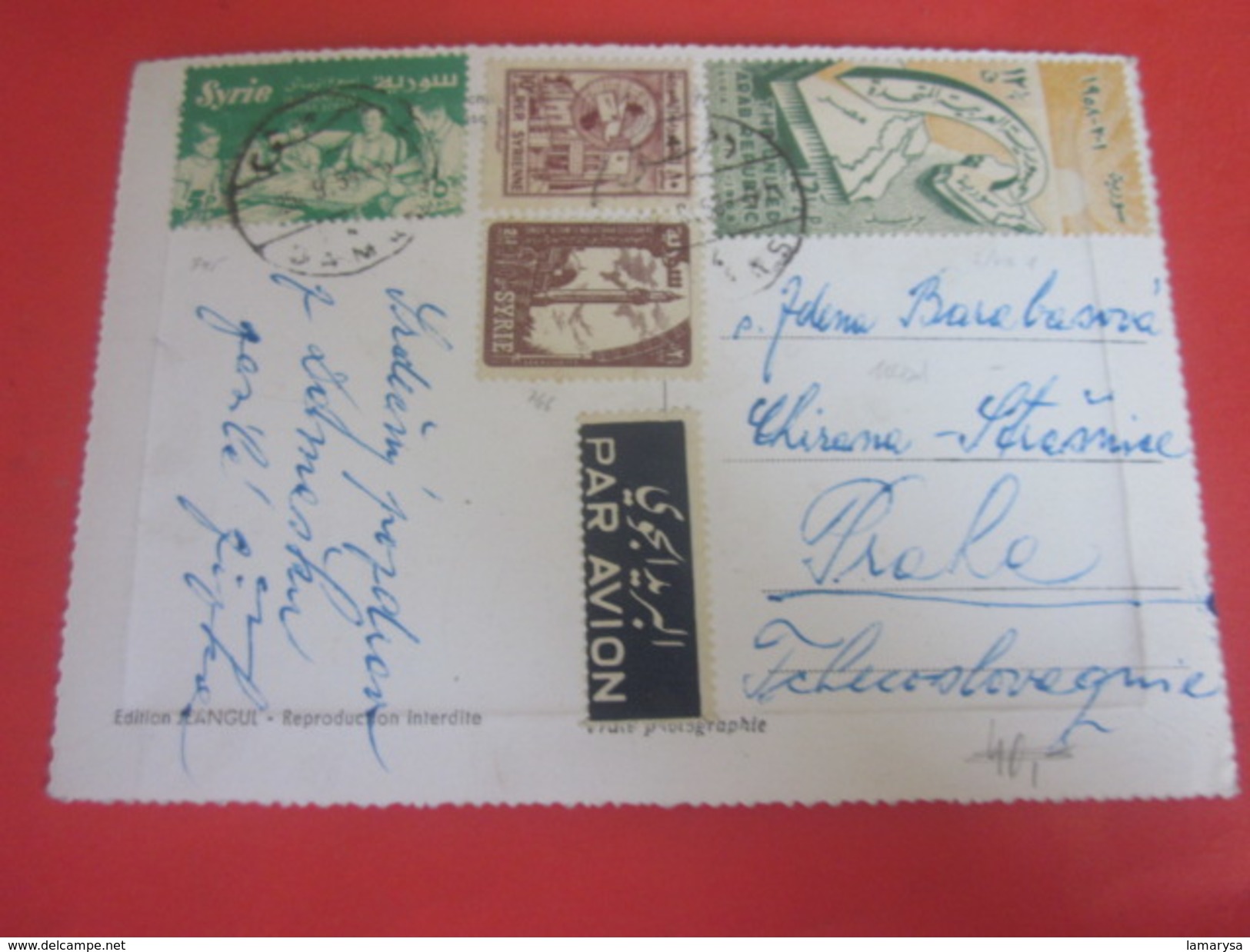 Arab Republic Of Syria  RER Syrie Poscard>Mosquée Masjid Shahab>Lettre Letter>Stamp>By Air Mail=>Prague Tchécoslovaquie - Syria