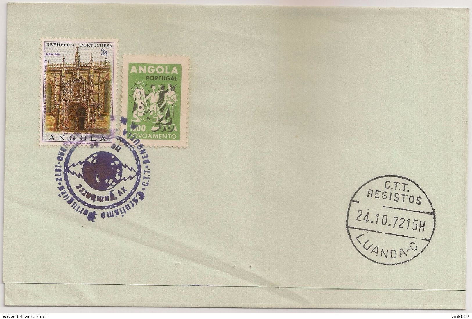 Angola Cover Circulated Benguela To Luanda - 1972 - Stamp Church And Map Of Angola - Cancel Luanda And Jamboree Benguela - Angola