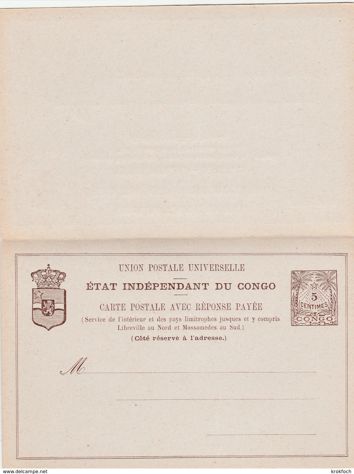 Etat Indépendant Du Congo - Entier CP6  Avec Réponse - Ganzsache Stationery - Briefe U. Dokumente