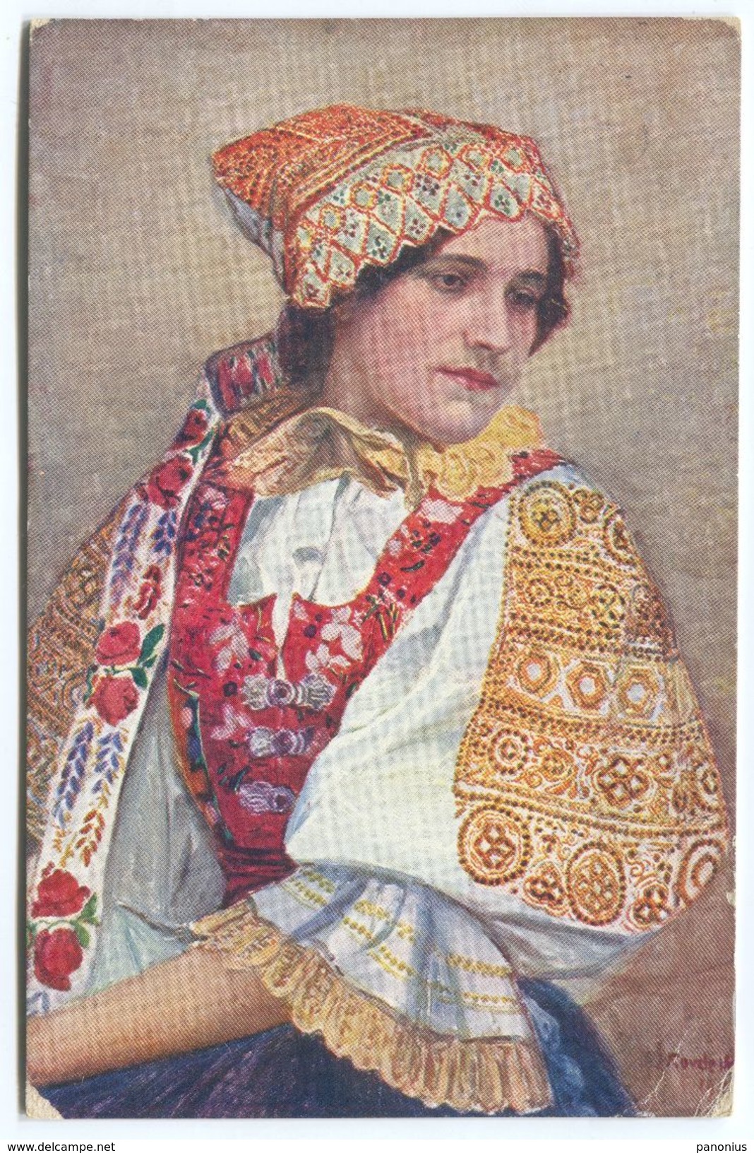 J. KOUDELKA Painter - GIRL, FOLK COSTUME, ETHNO, CZECH, 1916. WW1 K.u.K. Seal - Europe