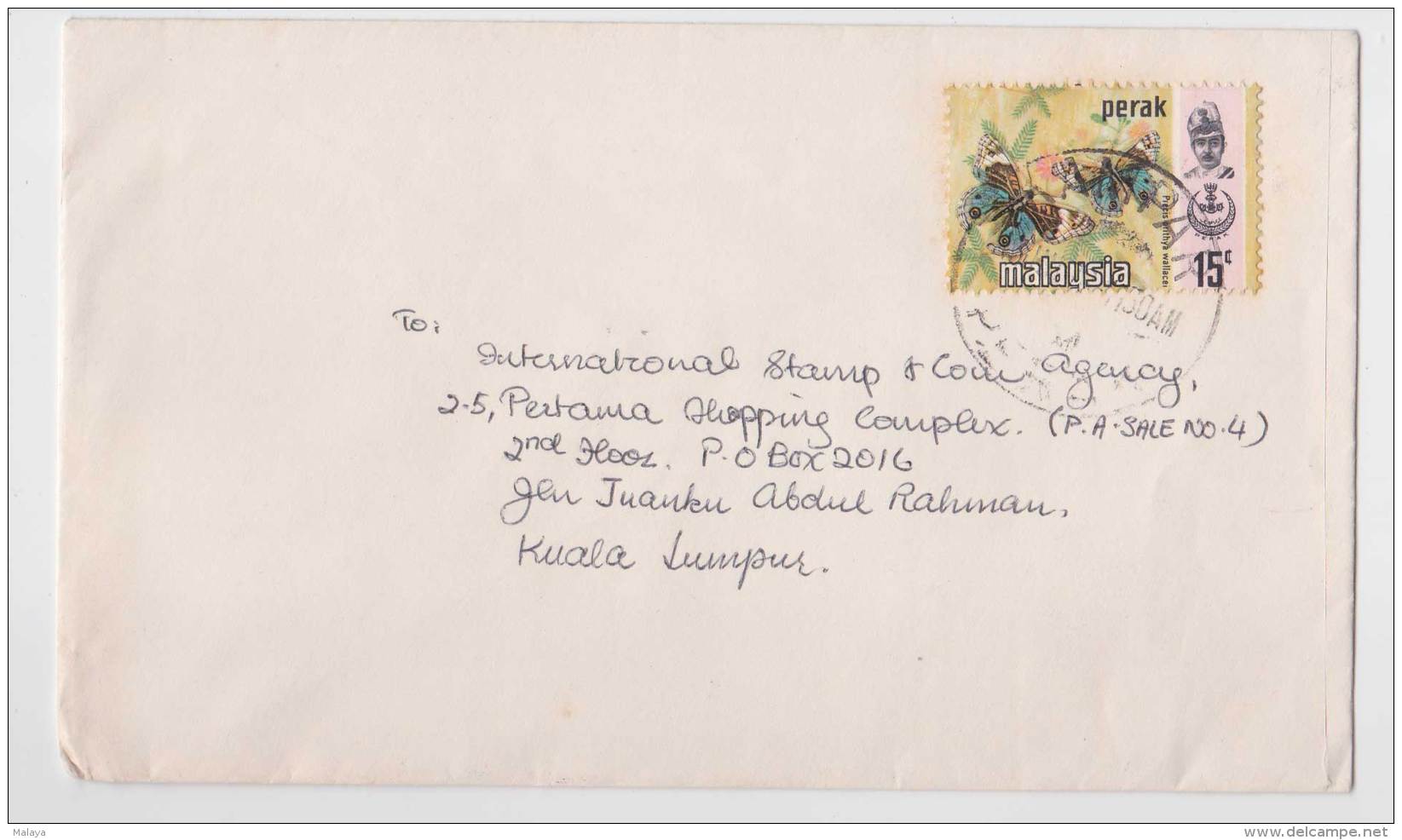 Malaysia Harrison Butterflies Perak 15c 1978 Letter Postal Cover History Sultan Idris Stamp - Malaysia (1964-...)