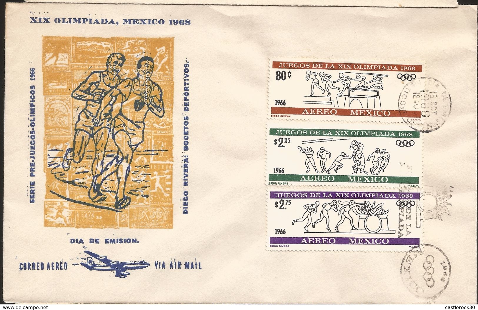 A) 1966 MEXICO, SPORTS, OLYMPIC GAMES, ATHLETICS, FIGHT, RUNNER, AIRMAIL, PRE-OLYMPICS SERIE OF 4, FDC. - Mexico