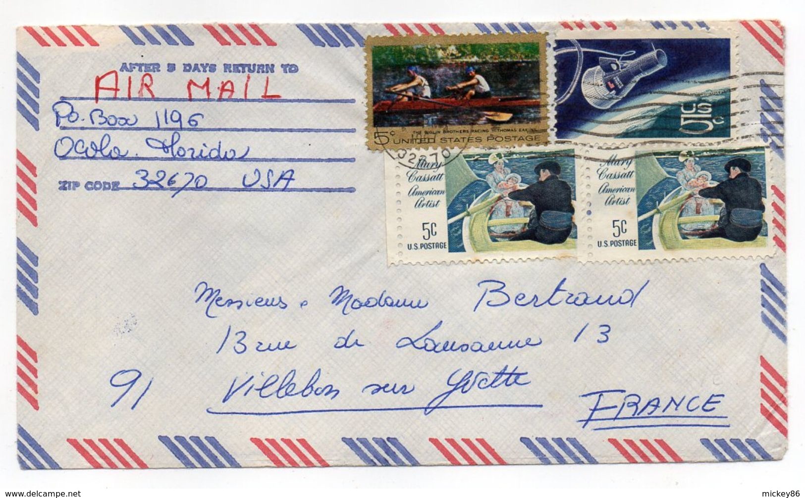 USA--1967--Lettre Timbres AVIRON + Satellite Sur Lettre De Floride (USA) Pour VILLEBON SUR YVETTE - 91 (France) - Roeisport