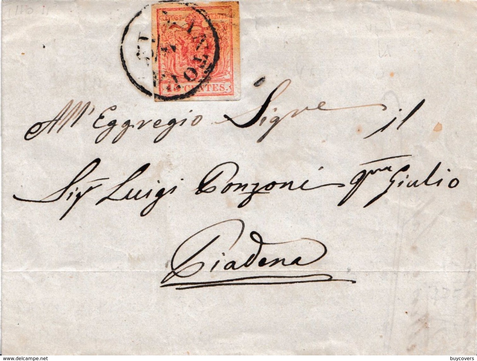 LV213  Lettera Del 4 Dicembre 1854  Con Cent. 15 Rosso Da Mantova A Piadena - - Lombardo-Vénétie