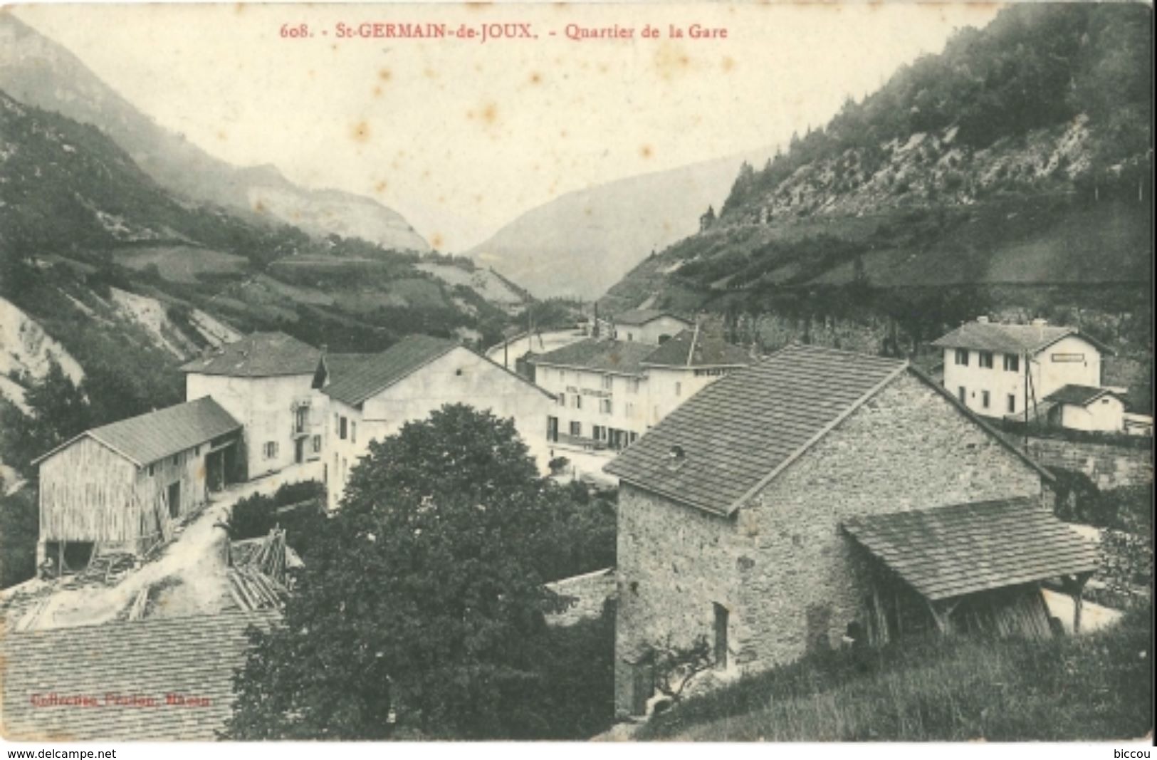 CPA ST GERMAIN DE JOUX 01 - 1910 - Quartier De La Gare - N° 608 - Collection Prudon, Macon (Oblitération Nantua) - Non Classés