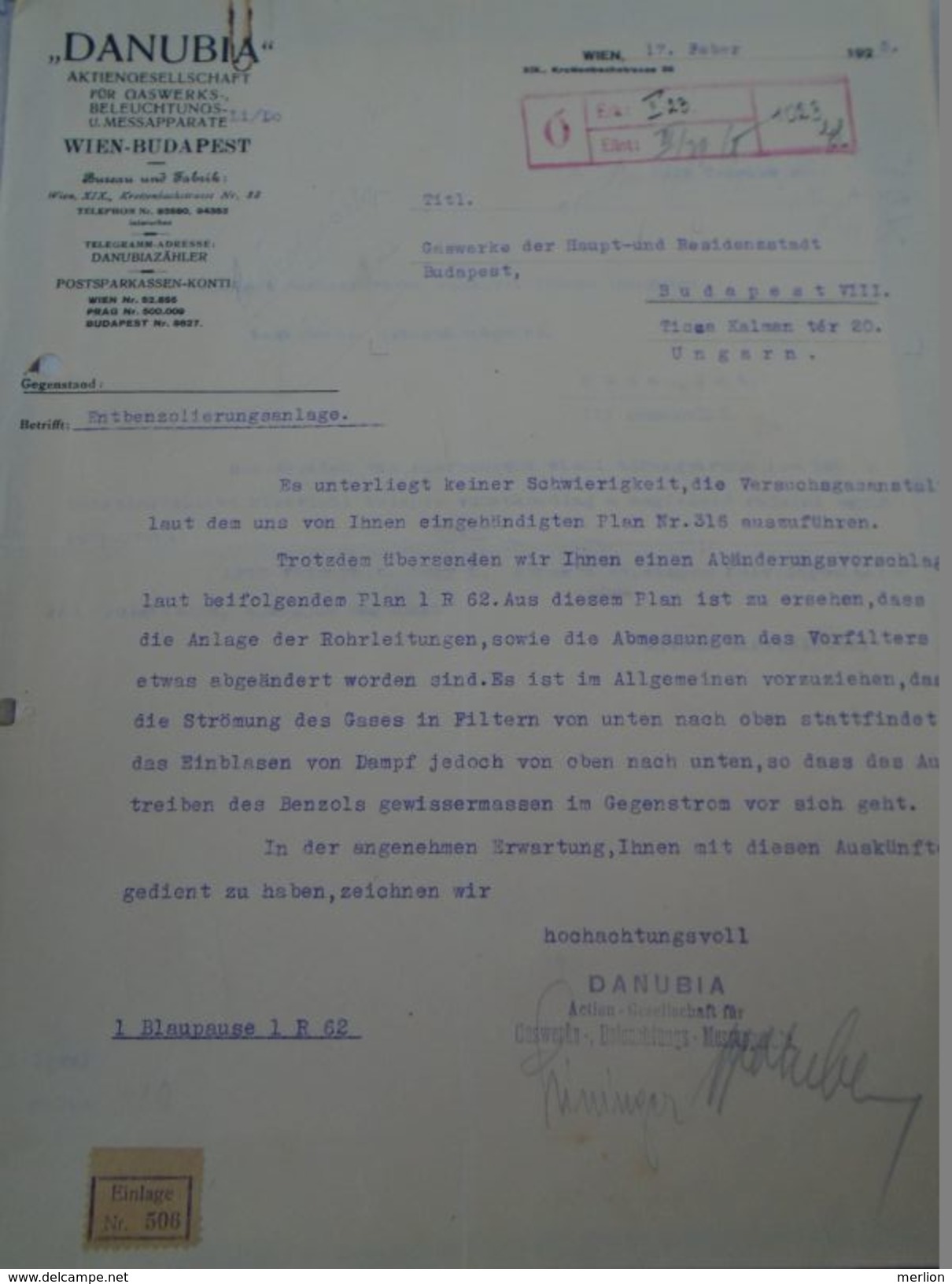 AD036.22 Old Letter   Austria -DANUBIA -WIEN-BUDAPEST -GASWERKS -1925 -Gaswerke Budapest - Autriche