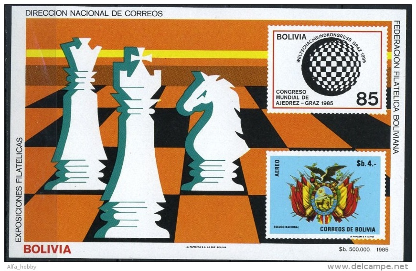 Bolivia, Chess, 1985,  S/s Block - Scacchi