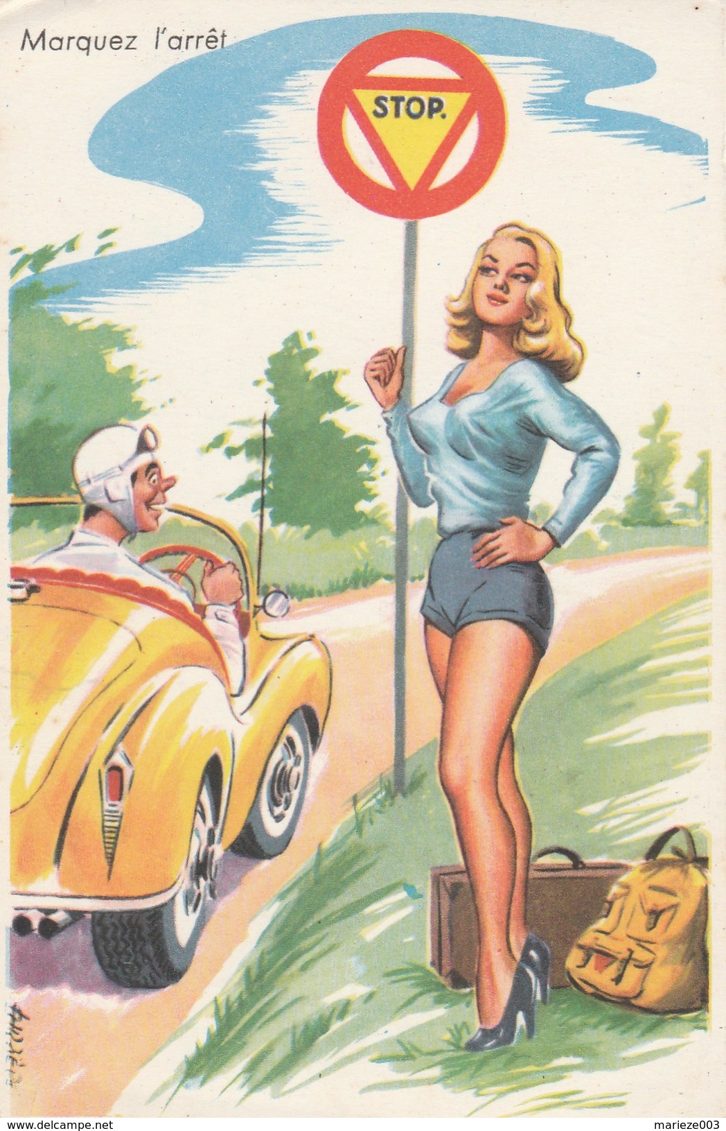 CARTE HUMORISTIQUE  PIN-UP VOITURE - Humour