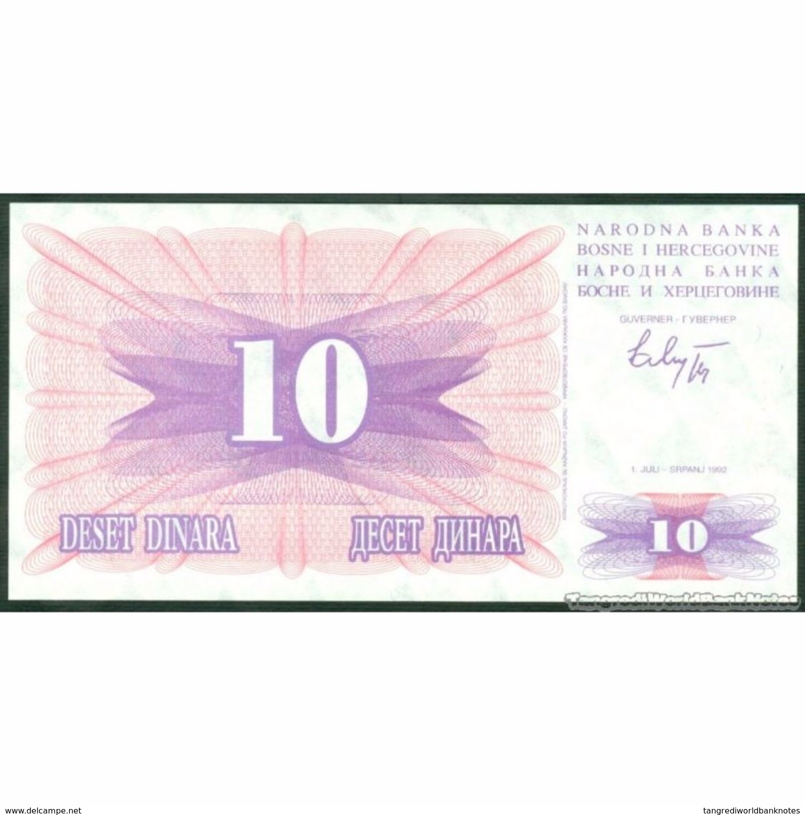 TWN - BOSNIA-HERZEGOVINA 10a - 10 Dinara 1.7.1992 Various Prefixes UNC - Bosnia Erzegovina