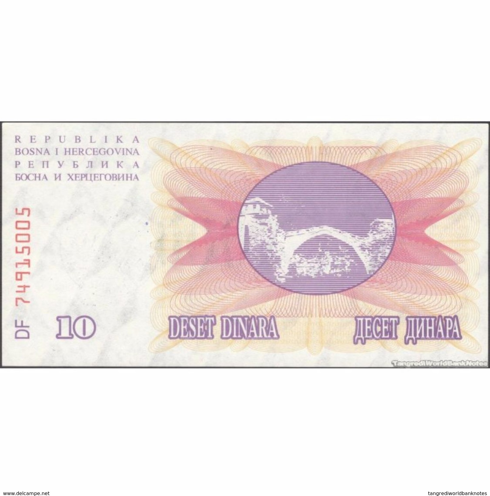 TWN - BOSNIA-HERZEGOVINA 53g - 10.000 Dinara 1993 (1992) Handstamp Date 24.12.1993 - SARAJEVO - Tall Green Zeroes AU - Bosnia Erzegovina