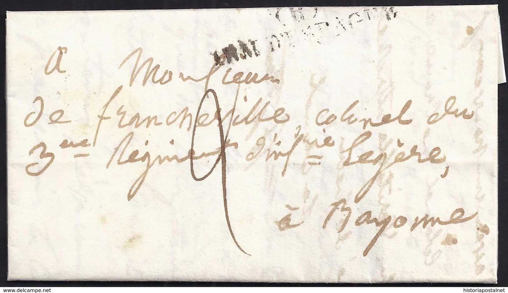 EXPEDITION D'ESPAGNE. 1827. PUERTO DE SANTA MARIA POUR BAYONNE. MARQUE POSTALE &ldquo;(R) ARM. D'ESPAGNE&ldquo;. - Army Postmarks (before 1900)