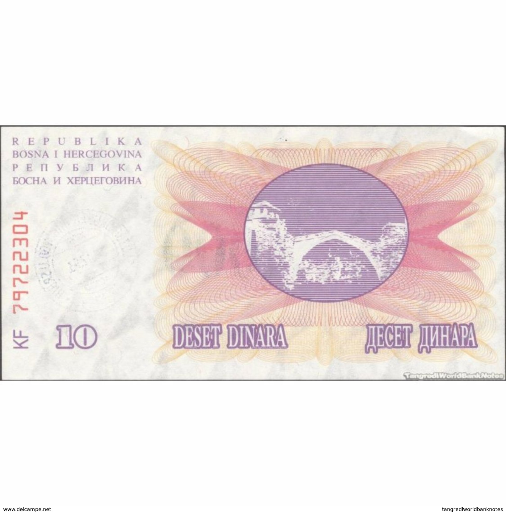 TWN - BOSNIA-HERZEGOVINA 53g - 10.000 Dinara 1993 (1992) Handstamp Date 24.12.1993 - SARAJEVO - Tall Green Zeroes UNC - Bosnia Erzegovina