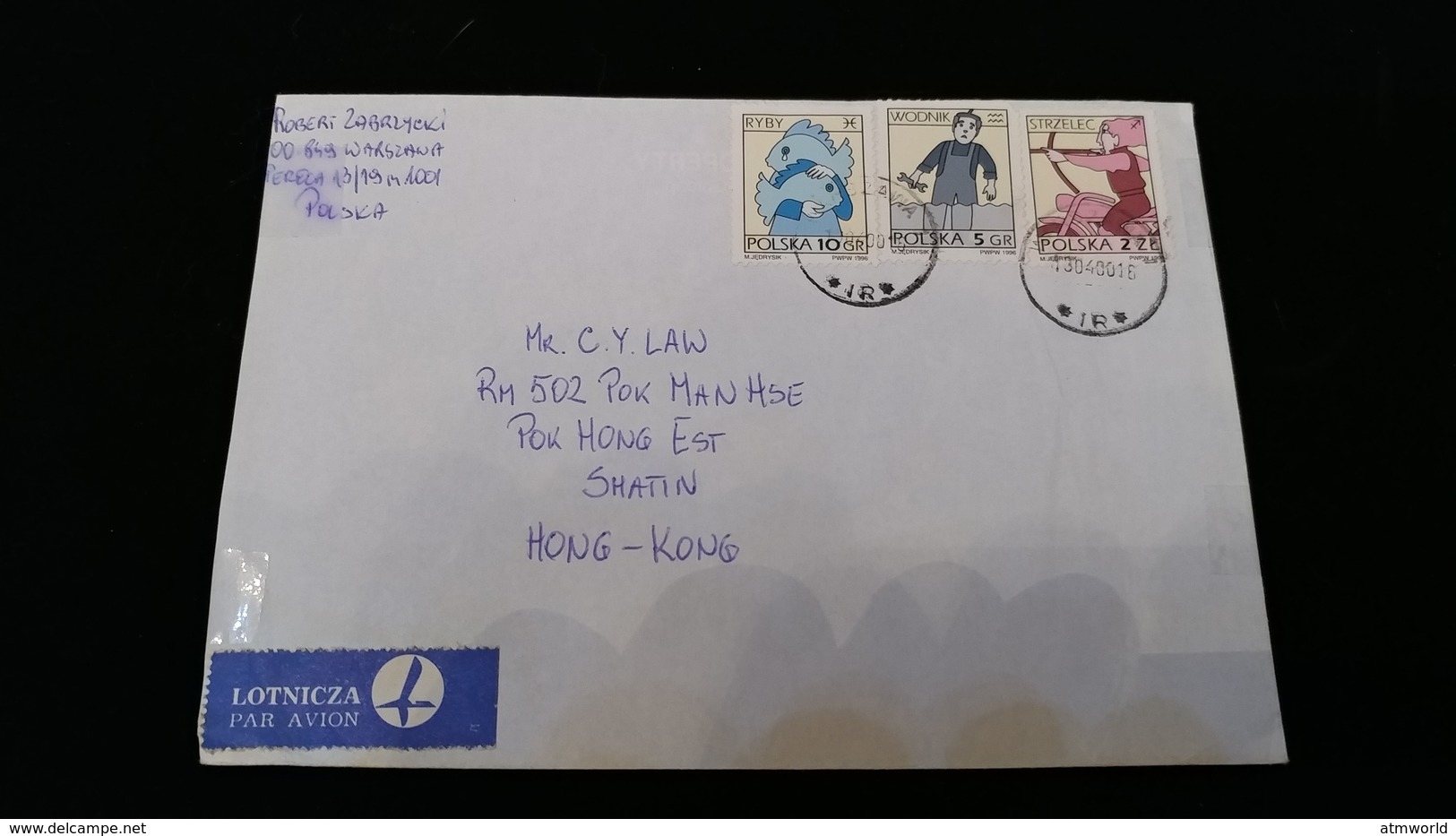 Postal Cover from Polska to Hong Kong