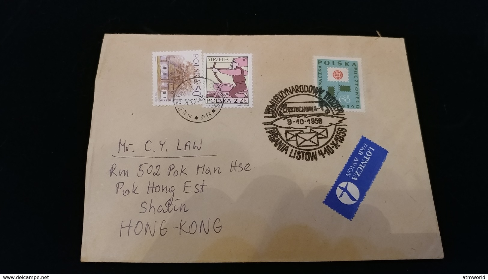 Postal Cover from Polska to Hong Kong