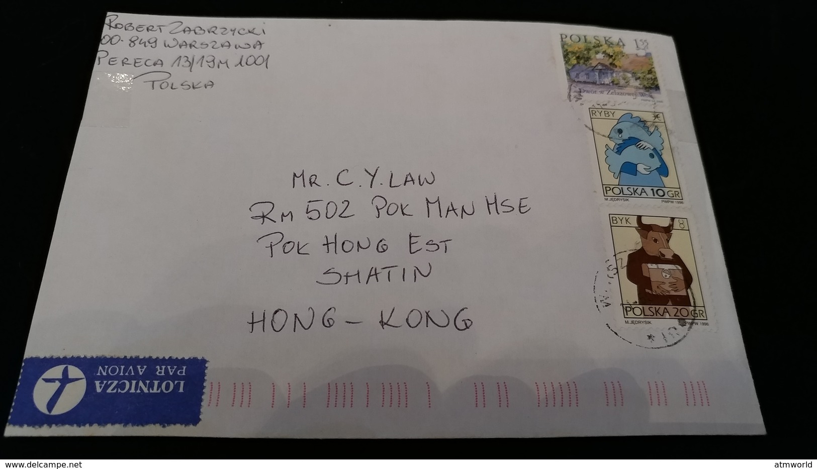 Postal Cover from Polska to Hong Kong