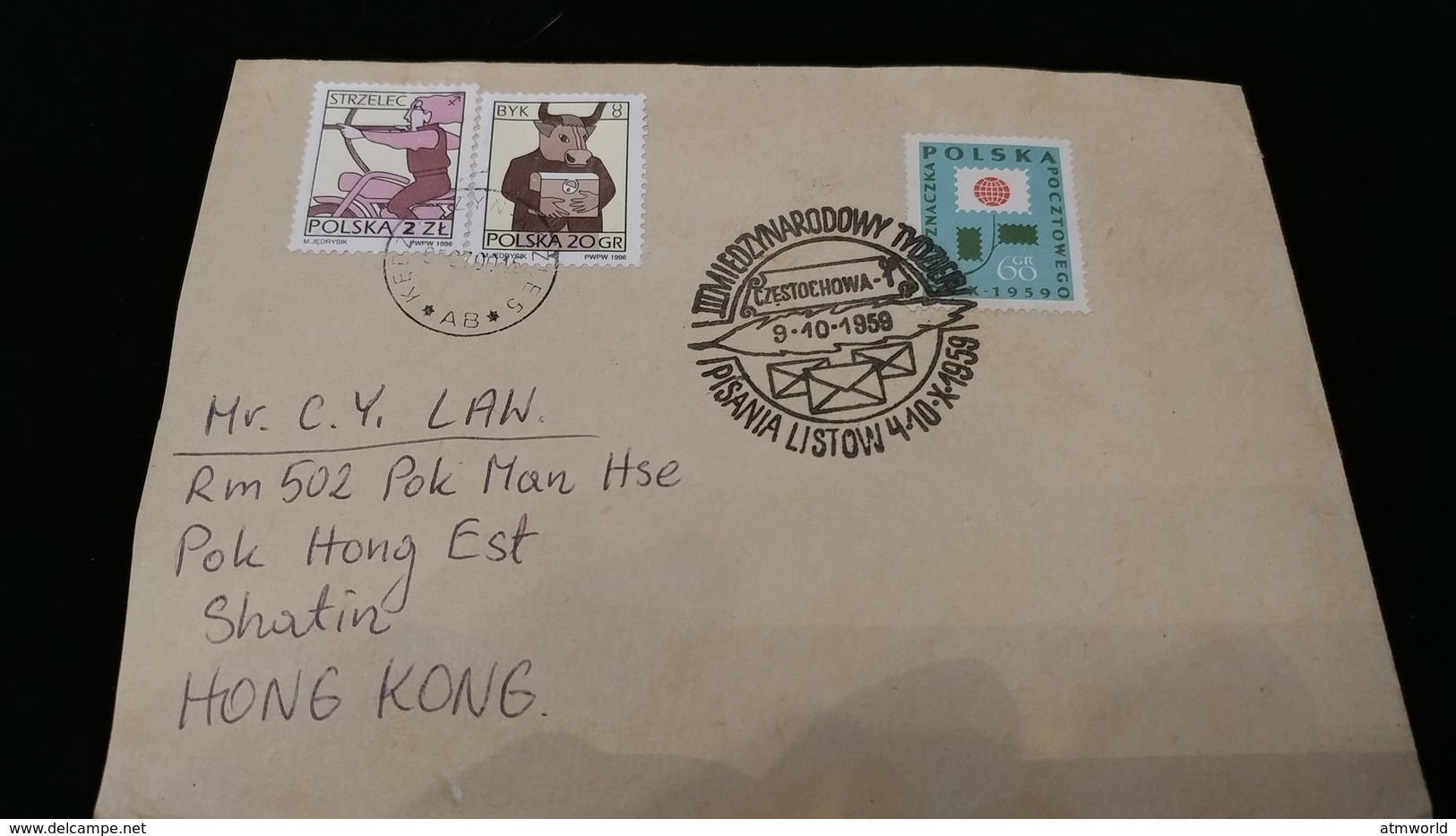 Postal Cover from Polska to Hong Kong