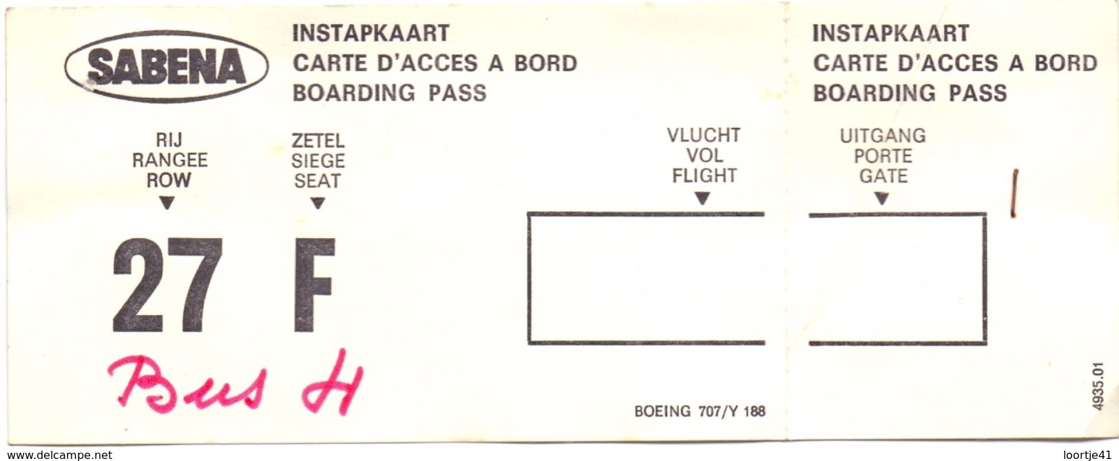 Ticket Instapkaart Carte D'acces - Boarding Pass Sabena Vliegtuig Boeing 707 - Autres & Non Classés