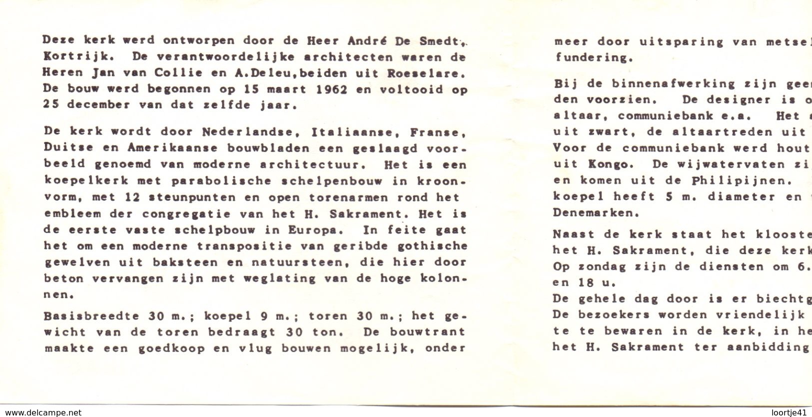 Kristuskoningkerk - Sleihage - Geschiedenis - Ontwerp Architect De Smedt Kortrijk - 1962 - Non Classés