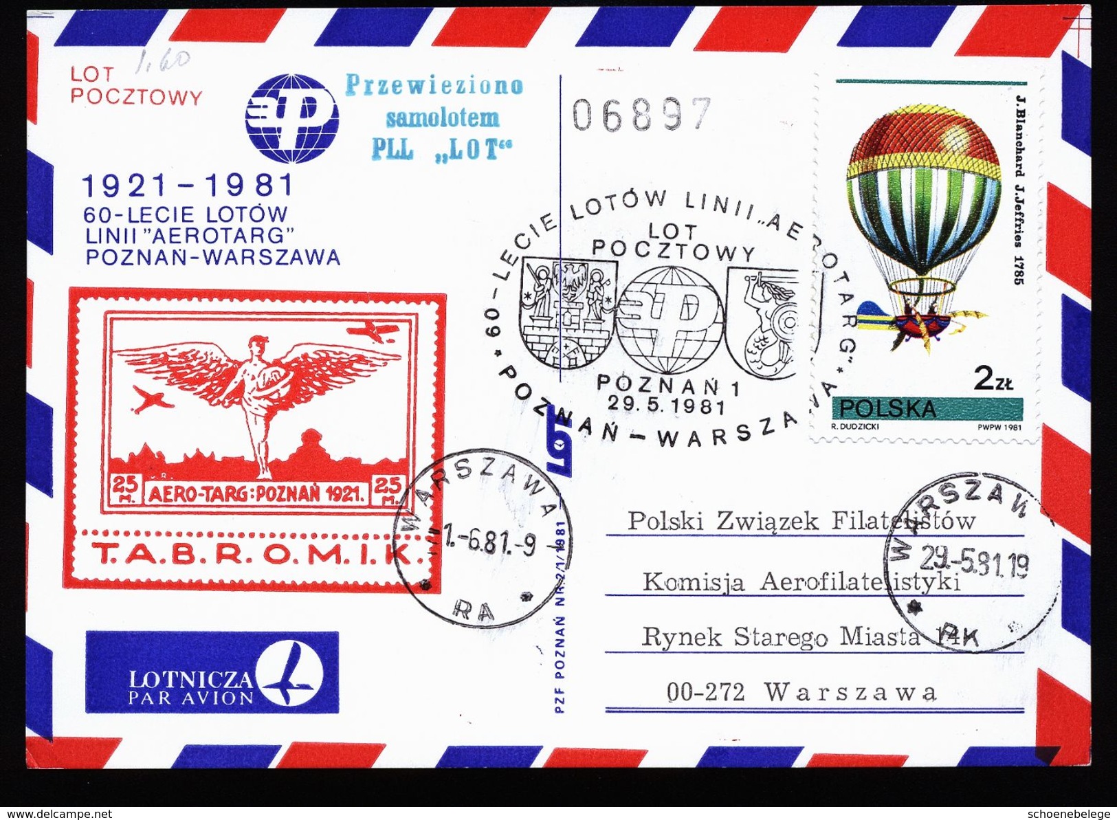 A4826) Polen Poland Luftpostkarte 1981 Poznan Warszawa - Aviones