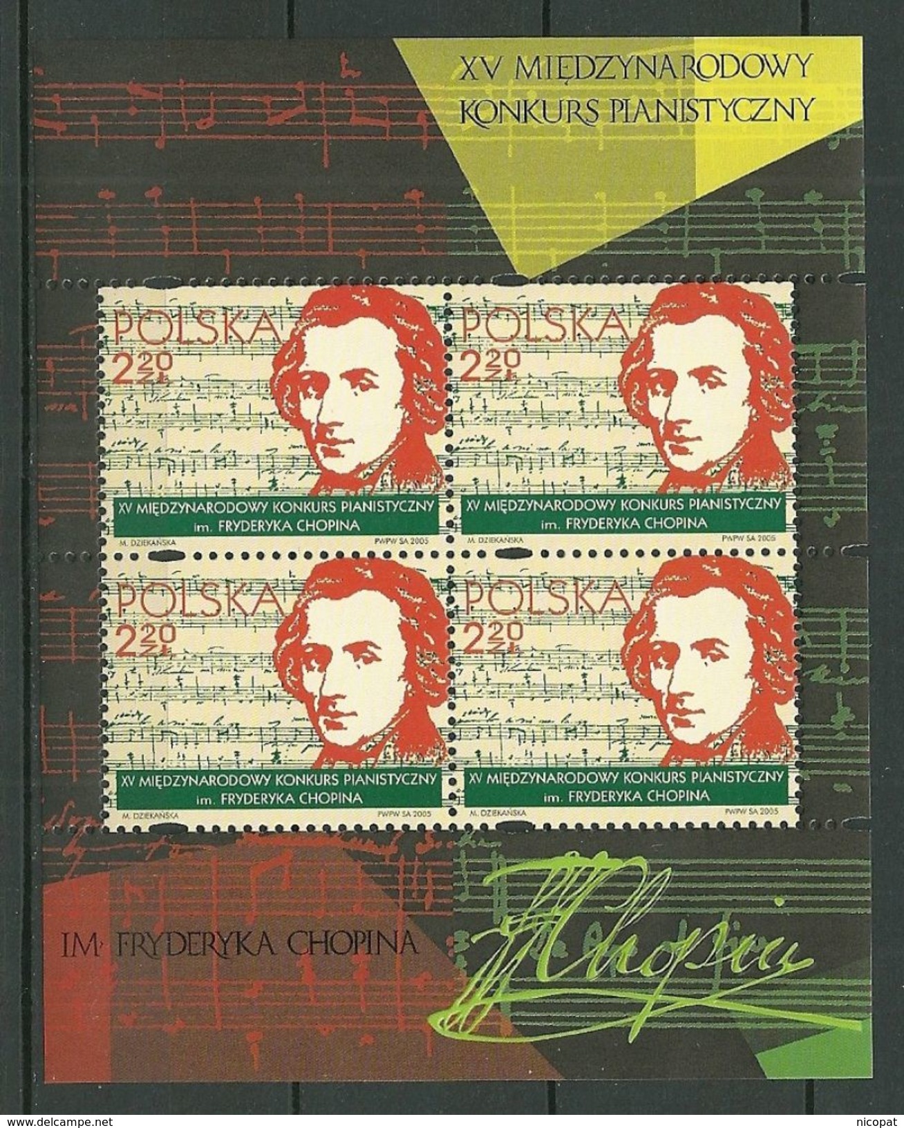 POLAND MNH ** 3954 En Bloc Concours International De Piano, Musique, Frédéric Chopin Musicien - Neufs